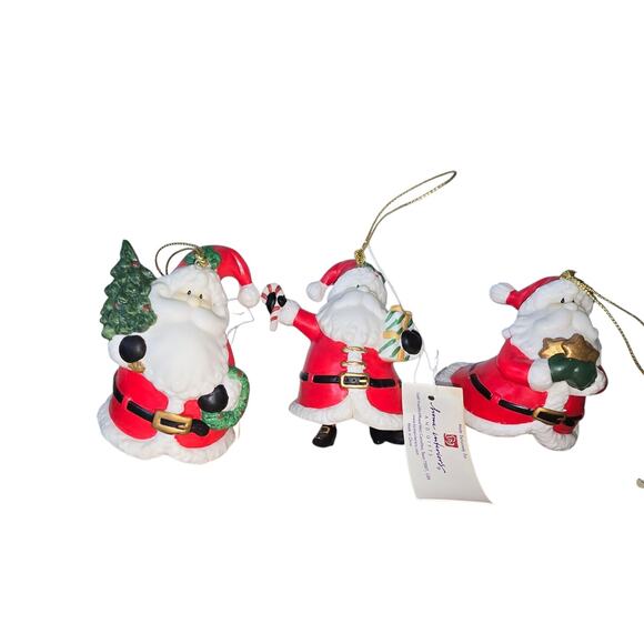 Vintage Home Interiors  3 Christmas Ceramic Santa Ornaments Dangling Feet - Picture 1 of 7